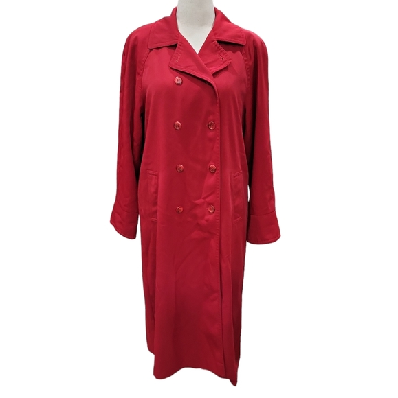 Gallery women's red long maxi full length double breast trenchcoat 10P - Picture 2 of 10